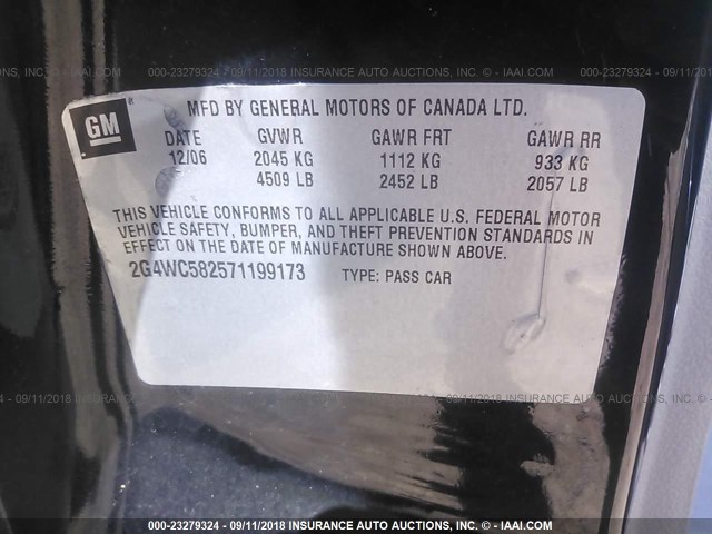 2G4WC582571199173 - 2007 BUICK LACROSSE CX BLACK photo 9