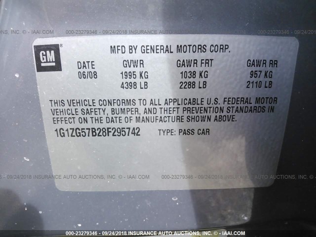 1G1ZG57B28F295742 - 2008 CHEVROLET MALIBU LS 灰色 照片 9