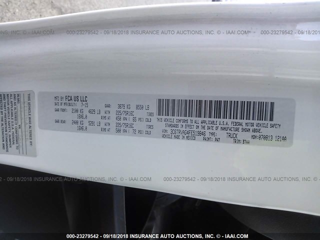 3C6TRVAG4FE519846 - 2015 RAM PROMASTER 1500 1500 STANDARD WHITE photo 9