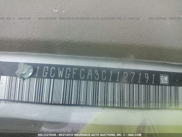 1GCWGFCA3C1127191 - 2012 CHEVROLET EXPRESS G2500  WHITE photo 9