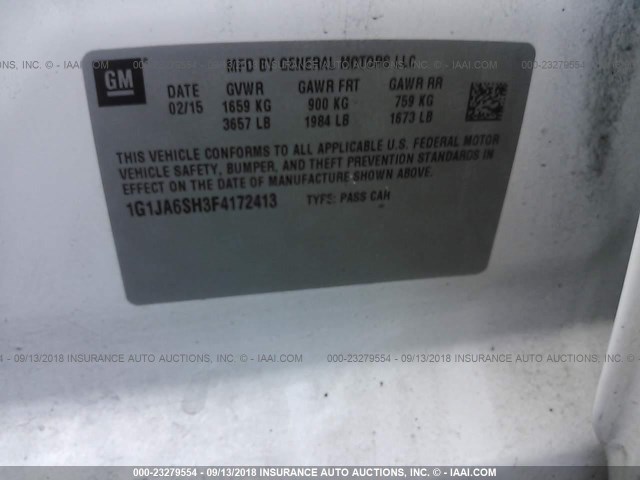 1G1JA6SH3F4172413 - 2015 CHEVROLET SONIC LS 白色 照片 9