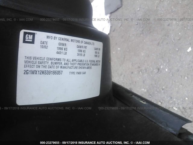 2G1WX12K639186057 - 2003 CHEVROLET MONTE CARLO SS შავი ფოტო 9