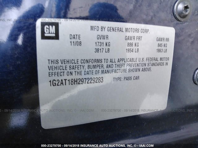 1G2AT18H297229283 - 2009 PONTIAC G5 GT Dark Blue photo 9