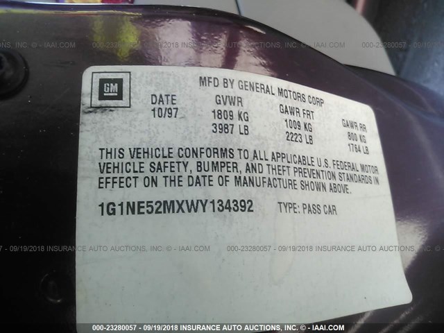 1G1NE52MXWY134392 - 1998 CHEVROLET MALIBU LS მუქწითელი ფოტო 9