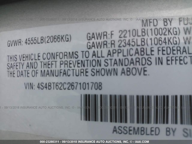 4S4BT62C267101708 - 2006 SUBARU BAJA SPORT SILVER photo 9