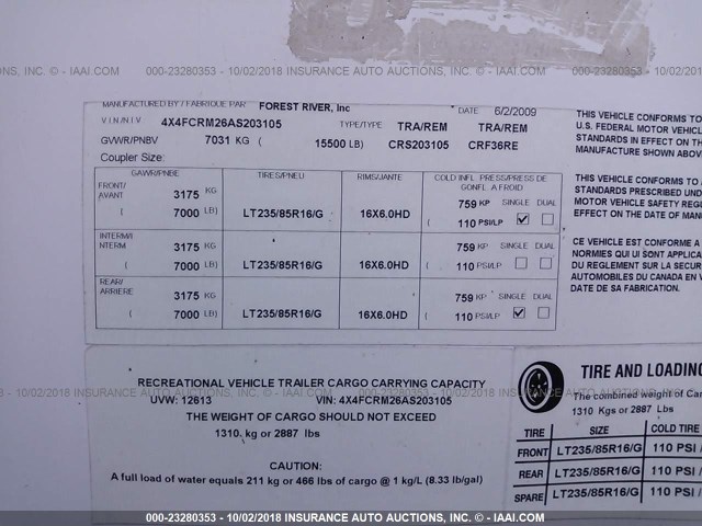 4X4FCRM26AS203105 - 2010 FOREST RIVER CEDAR CREEK  未知 照片 9