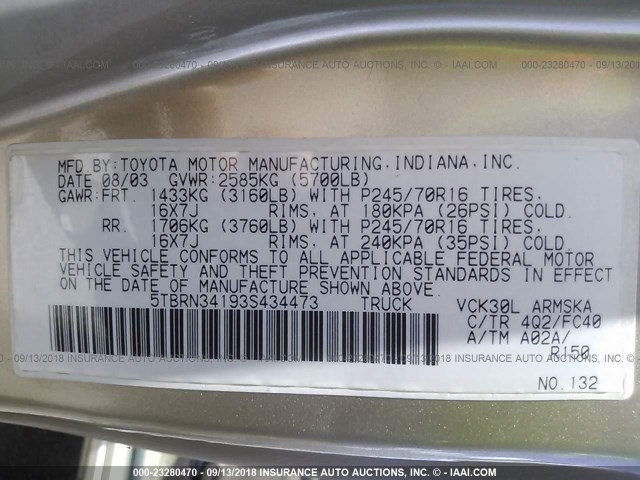 5TBRN34193S434473 - 2003 TOYOTA TUNDRA ACCESS CAB SR5 GOLD photo 9