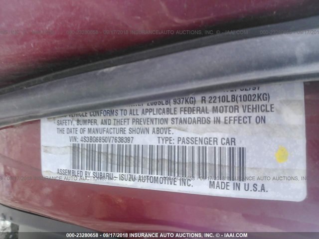 4S3BG6850V7638397 - 1997 SUBARU LEGACY OUTBACK/LIMITED MAROON photo 9