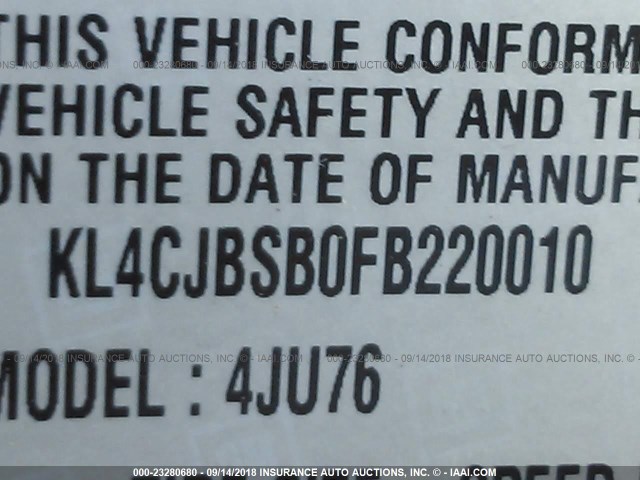 KL4CJBSB0FB220010 - 2015 BUICK ENCORE CONVENIENCE 银色 照片 9