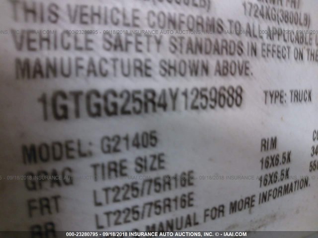 1GTGG25R4Y1259688 - 2000 GMC SAVANA G2500 WHITE photo 9