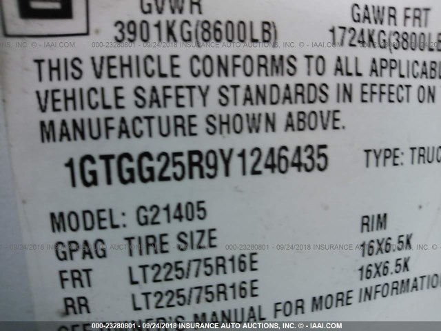 1GTGG25R9Y1246435 - 2000 GMC SAVANA G2500 WHITE photo 9