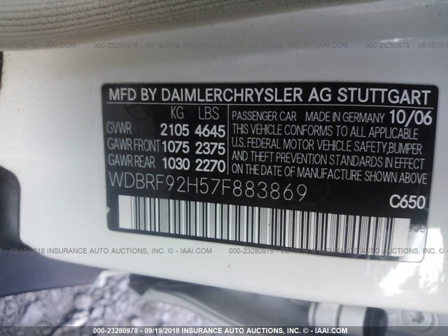 WDBRF92H57F883869 - 2007 MERCEDES-BENZ C 280 4MATIC Biały zdjęcie 9