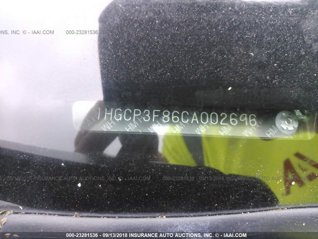 1HGCP3F86CA002696 - 2012 HONDA ACCORD EXL WHITE photo 9