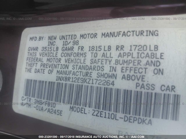 1NXBR12E9XZ172264 - 1999 TOYOTA COROLLA VE/CE/LE 红色 照片 9