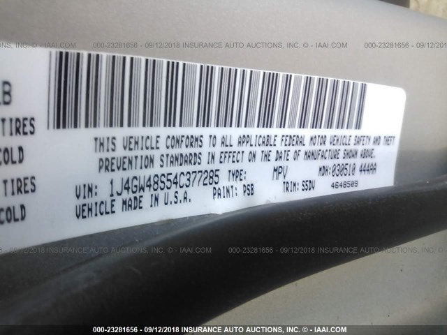 1J4GW48S54C377285 - 2004 JEEP GRAND CHEROKEE LAREDO/COLUMBIA/FREEDOM 灰色 照片 9