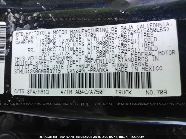 3TMLU42N06M003715 - 2006 TOYOTA TACOMA DOUBLE CAB ლურჯი ფოტო 9