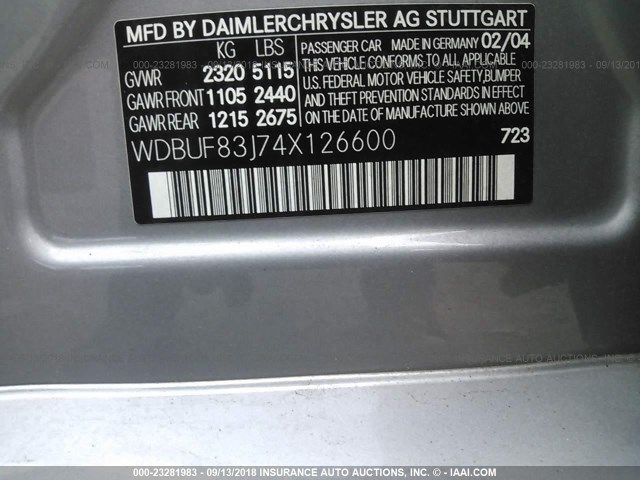 WDBUF83J74X126600 - 2004 MERCEDES-BENZ E 500 4MATIC GRAY photo 9