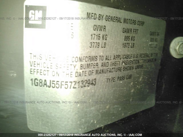 1G8AJ55F57Z132943 - 2007 SATURN ION LEVEL 2 银色 照片 9