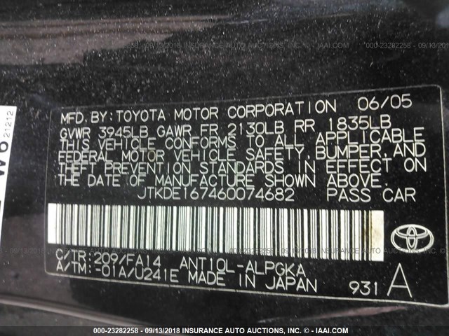 JTKDE167460074682 - 2006 TOYOTA SCION TC 黑色 照片 9