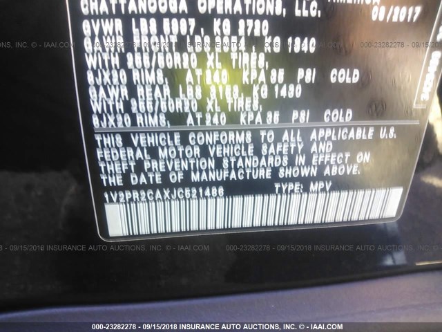 1V2PR2CAXJC521486 - 2018 VOLKSWAGEN ATLAS SE BLACK photo 9