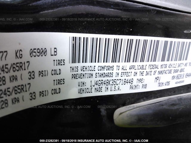 1J4GR48K35C718448 - 2005 JEEP GRAND CHEROKEE LAREDO/COLUMBIA/FREEDOM 黑色 照片 9