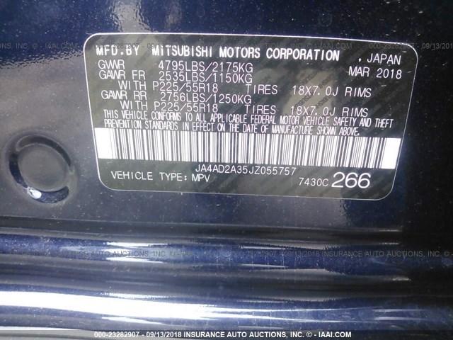 JA4AD2A35JZ055757 - 2018 MITSUBISHI OUTLANDER ES ლურჯი ფოტო 9