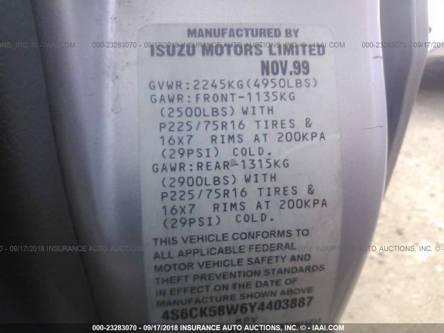 4S6CK58W6Y4403887 - 2000 HONDA PASSPORT EX/LX 银色 照片 9