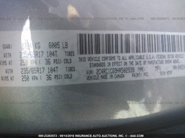 2C4RC1CG9HR502939 - 2017 CHRYSLER PACIFICA LX SILVER photo 9