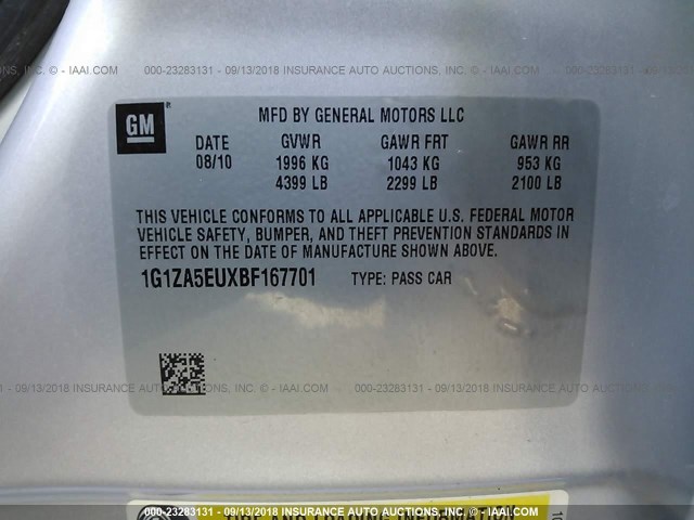 1G1ZA5EUXBF167701 - 2011 CHEVROLET MALIBU LS SILVER photo 9