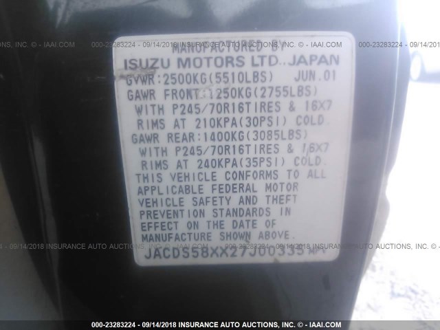 JACDS58XX27J00335 - 2002 ISUZU TROOPER S/LS/LIMITED 绿色 照片 9
