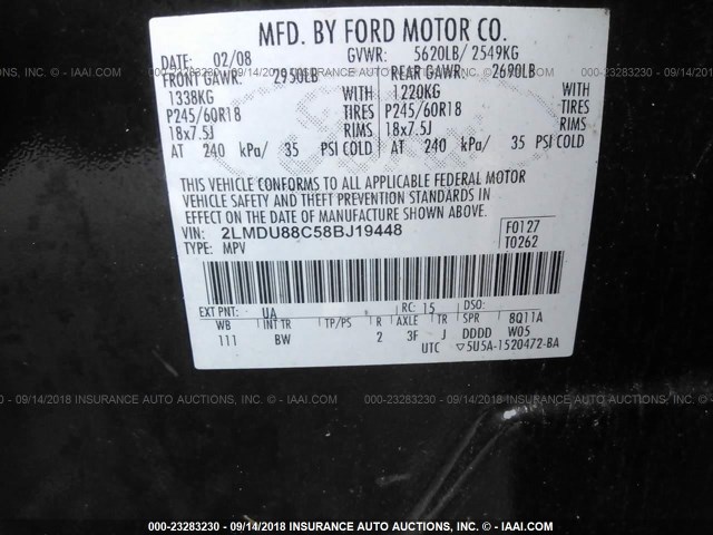 2LMDU88C58BJ19448 - 2008 LINCOLN MKX BLACK photo 9