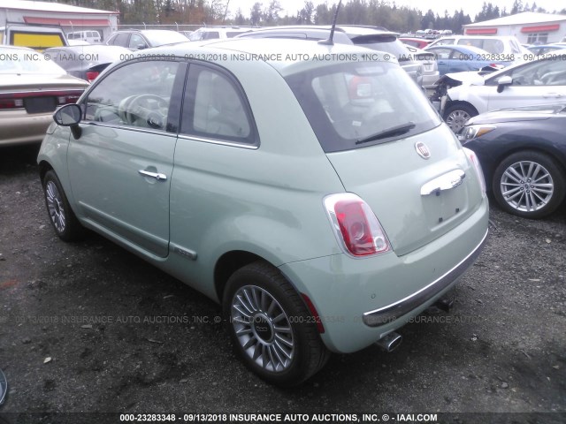 3C3CFFCR4DT629315 - 2013 FIAT 500 LOUNGE GREEN photo 3