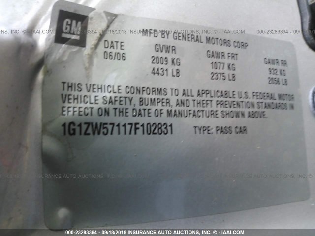 1G1ZW57117F102831 - 2007 CHEVROLET MALIBU SS Gümüş foto 9