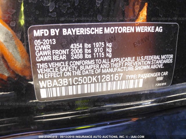WBA3B1C50DK128167 - 2013 BMW 320 I BLACK photo 9
