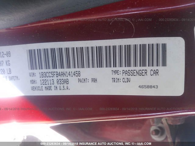 1B3CC5FB4AN141458 - 2010 DODGE AVENGER R/T MAROON photo 9