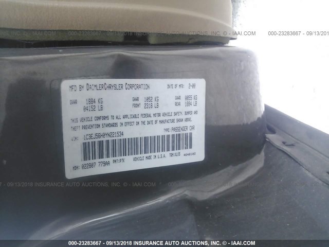 1C3EJ56H0YN221534 - 2000 CHRYSLER CIRRUS LXI GRAY photo 9