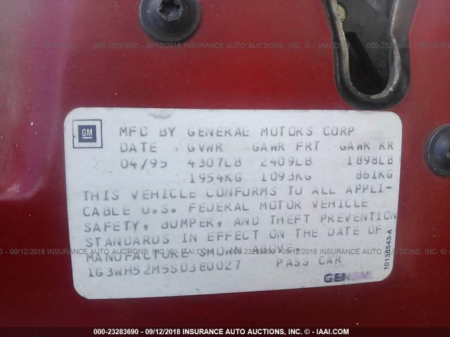 1G3WH52M5SD380027 - 1995 OLDSMOBILE CUTLASS SUPREME SL 红色 照片 9