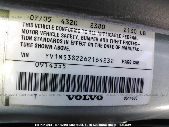 YV1MS382262164232 - 2006 VOLVO S40 2.4I SILVER photo 9