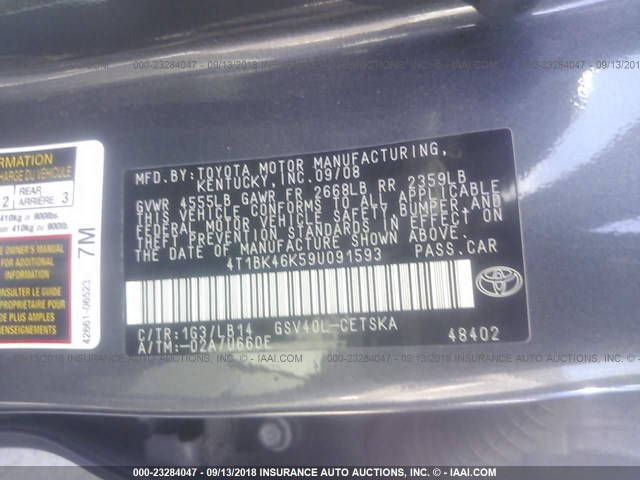 4T1BK46K59U091593 - 2009 TOYOTA CAMRY SE/LE/XLE 灰色 照片 9