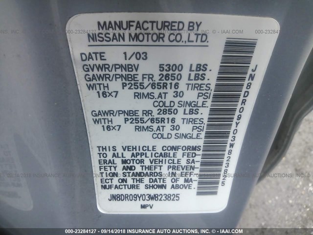 JN8DR09Y03W823825 - 2003 NISSAN PATHFINDER LE/SE SILVER photo 9