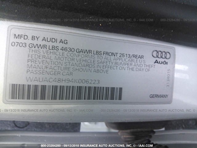 WAUAC48H94K006223 - 2004 AUDI A4 1.8 CABRIOLET SILVER photo 9