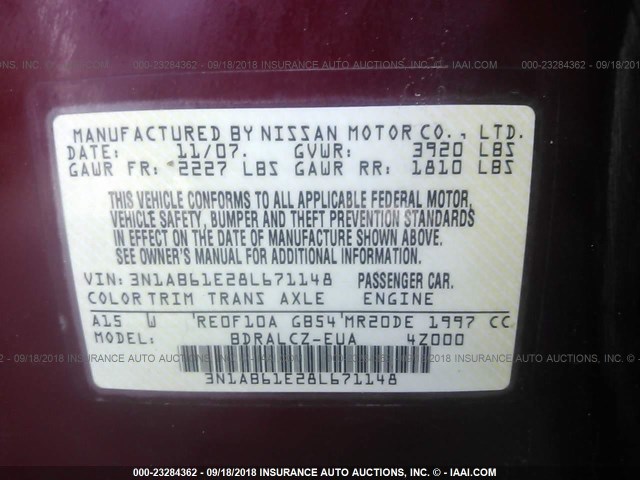 3N1AB61E28L671148 - 2008 NISSAN SENTRA 2.0/2.0S/2.0SL RED photo 9