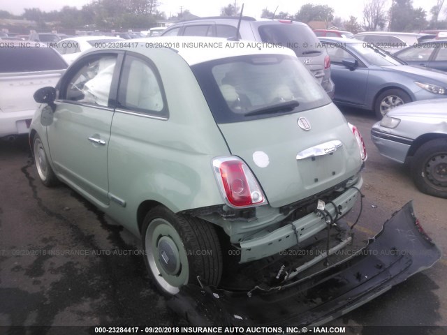 3C3CFFCR6FT537190 - 2015 FIAT 500 LOUNGE GREEN photo 3