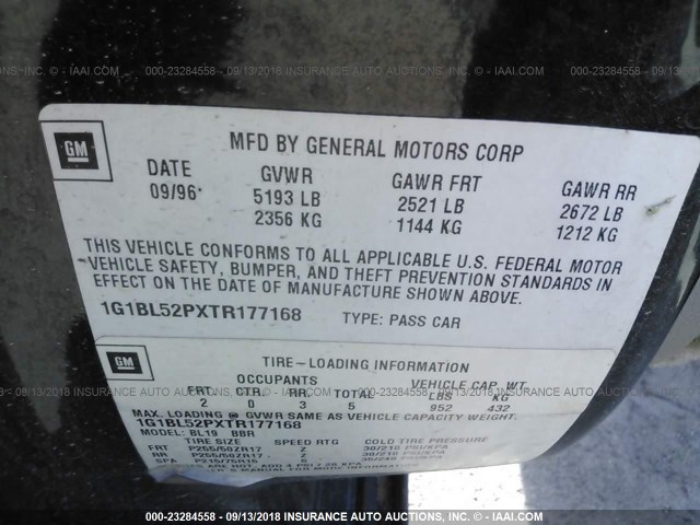 1G1BL52PXTR177168 - 1996 CHEVROLET CAPRICE / IMPALA CLASSIC/SS BLACK photo 9