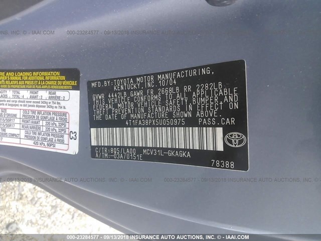 4T1FA38PX5U050975 - 2005 TOYOTA CAMRY SOLARA SE/SLE Mavi foto 9