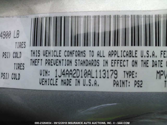 1J4AA2D10AL113179 - 2010 JEEP WRANGLER SPORT 银色 照片 9