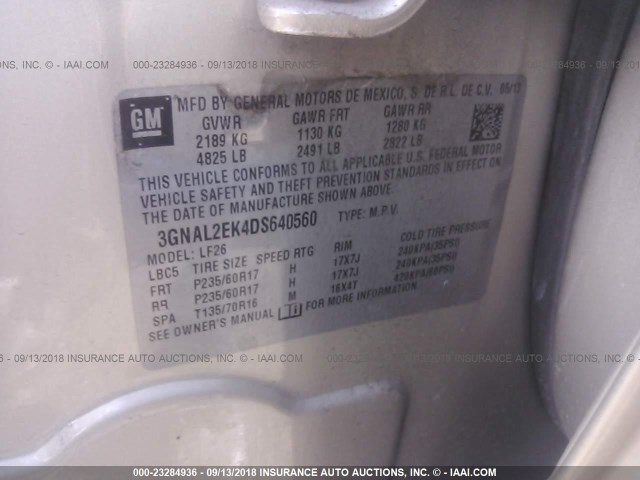 3GNAL2EK4DS640560 - 2013 CHEVROLET CAPTIVA LS 银色 照片 9