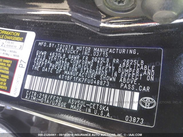 4T1BF1FK7FU048873 - 2015 TOYOTA CAMRY LE/XLE/SE/XSE BLACK photo 9