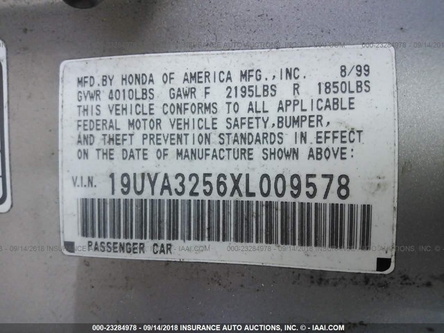 19UYA3256XL009578 - 1999 ACURA 2.3CL GOLD photo 9