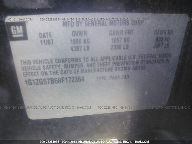 1G1ZG57B68F172364 - 2008 CHEVROLET MALIBU LS Dəniz mavisi foto 9